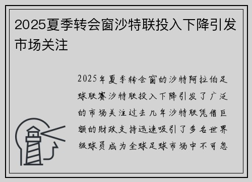 2025夏季转会窗沙特联投入下降引发市场关注