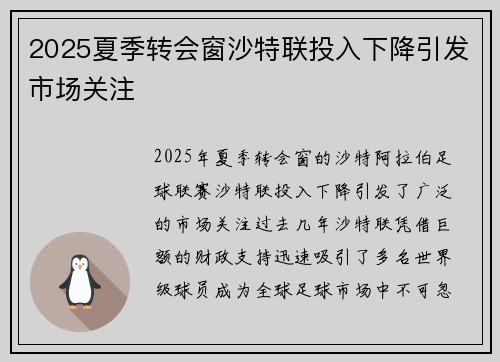 2025夏季转会窗沙特联投入下降引发市场关注